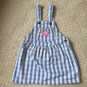 Vintage OshKosh B’gosh, 4T plaid overall dress in pink and purple